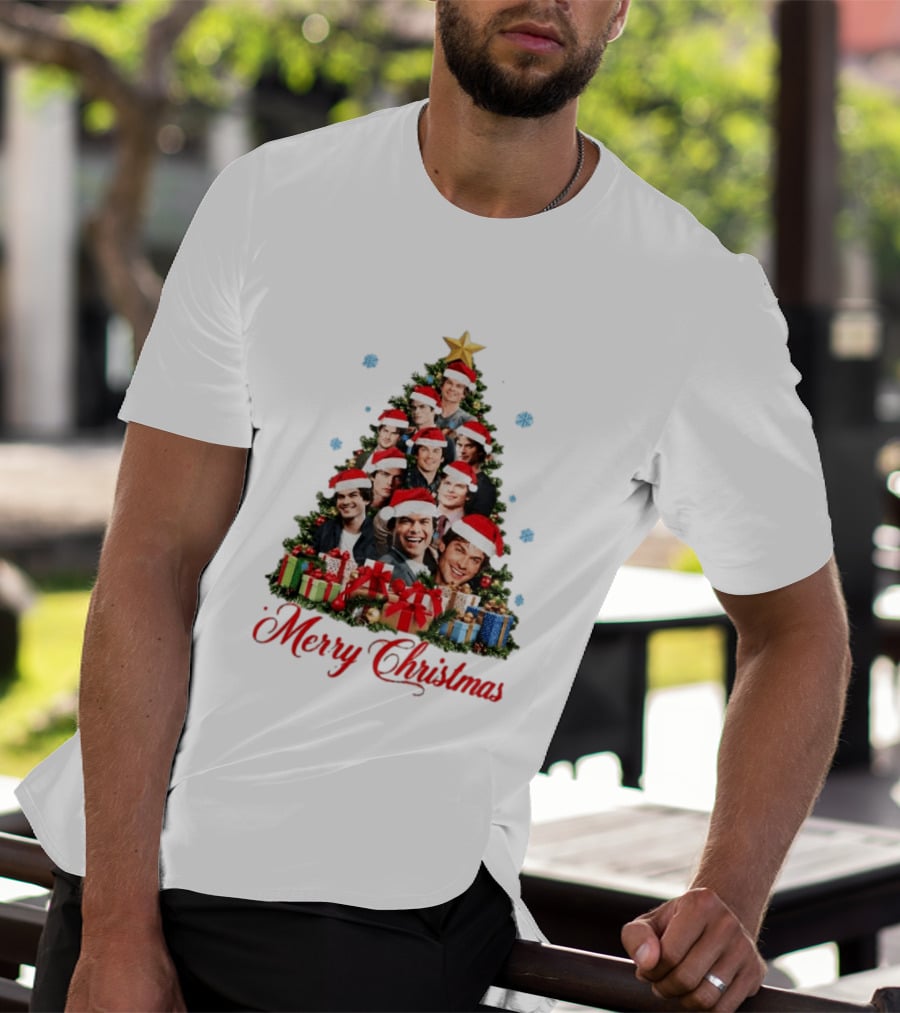 Merry Christmas All I Want For Christmas Is Damon Salvatore Santa Hat Christmas Tree T-Shirt