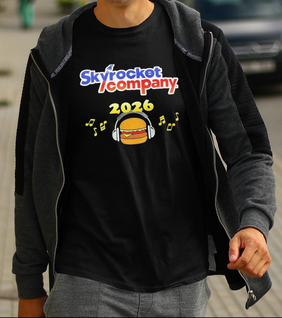 Skyrocket Company 2026 Burger Headphones Musical Notes T-Shirt