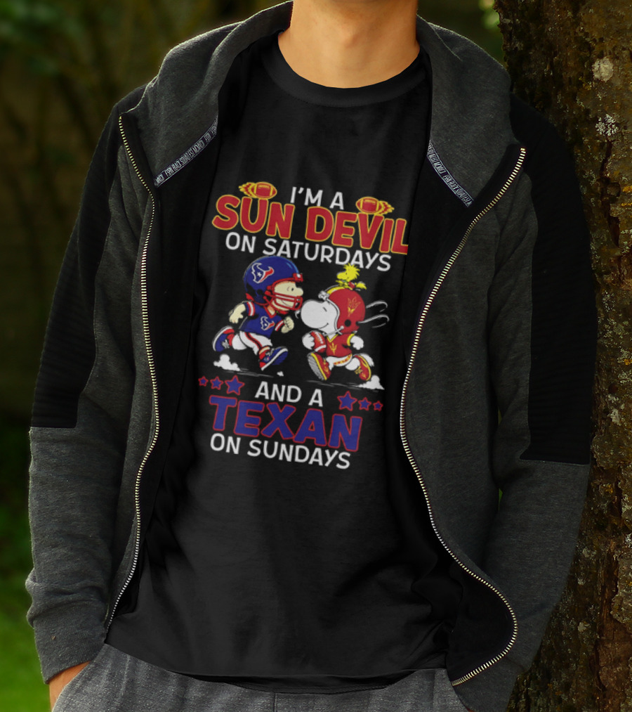 I'm A Sun Devil On Saturdays And A Texan On Sundays Snoopy Charlie Brown Football T-Shirt