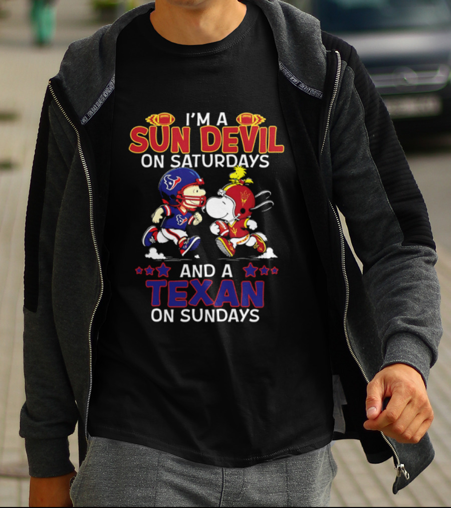 I'm A Sun Devil On Saturdays And A Texan On Sundays Snoopy Charlie Brown Football T-Shirt