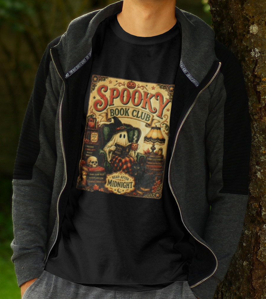 Spooky Book Club Ghost Reading Tales At Midnight Halloween T-Shirt