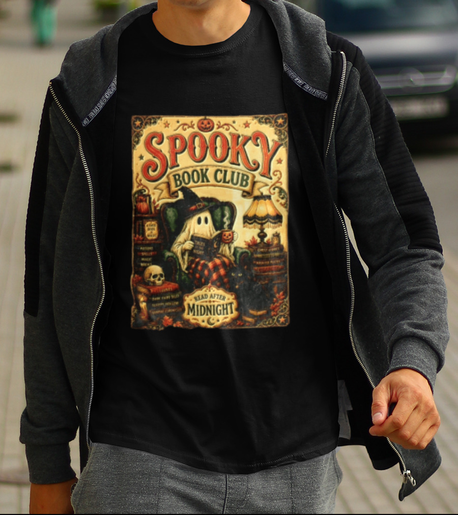 Spooky Book Club Ghost Reading Tales At Midnight Halloween T-Shirt