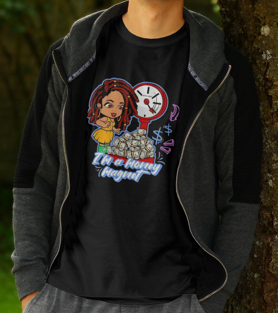 I'm A Money Magnet Hustle Skillz Wealth Mindset Cartoon Woman With Cash T-Shirt