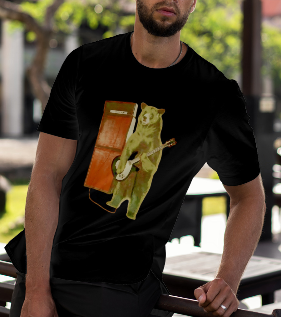 Bear Playing Electric Guitar With Amplifier Retro Vibe T-Shirt