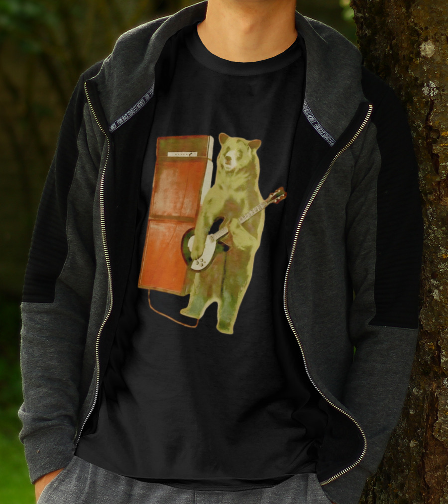 Bear Playing Electric Guitar With Amplifier Retro Vibe T-Shirt