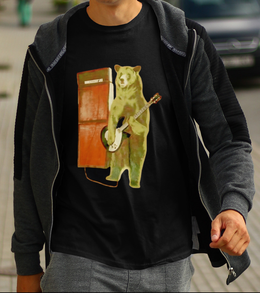 Bear Playing Electric Guitar With Amplifier Retro Vibe T-Shirt