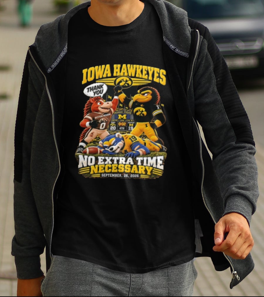 Iowa Hawkeyes Versus Western Michigan And Michigan State Mascots No Extra Time Necessary September 26 2026 T-Shirt