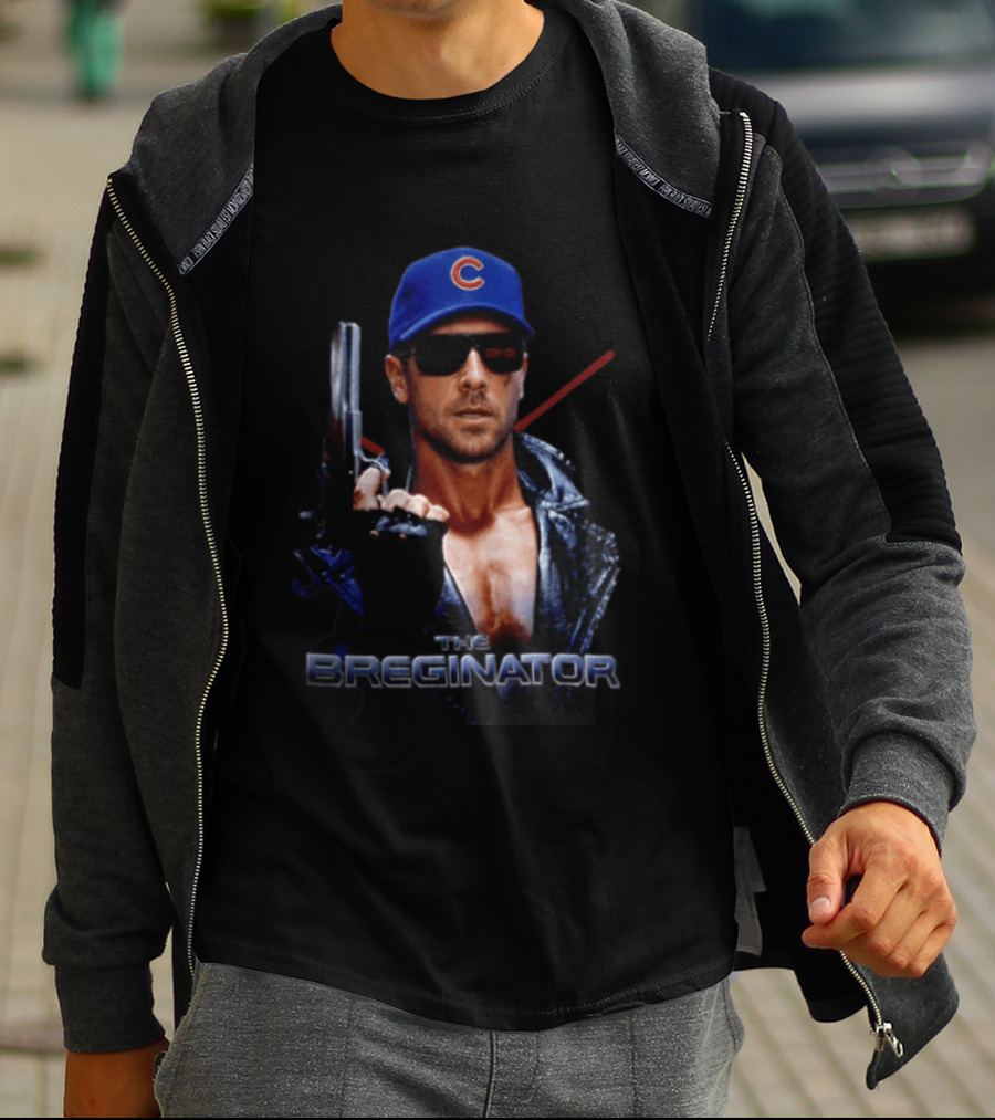 The Breginator Terminator Chicago Cubs Sunglasses Holding Gun T-Shirt