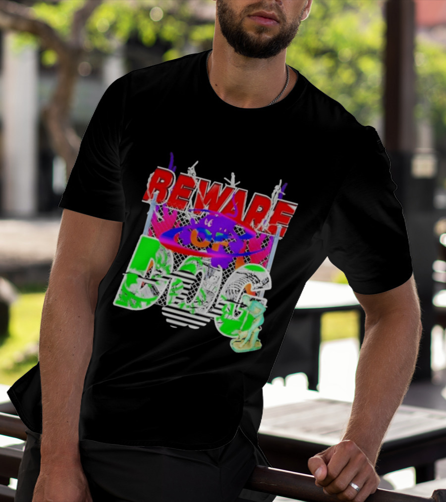 Beware Of Dog Streetwear Urban Graffiti Chain Link Fence T-Shirt