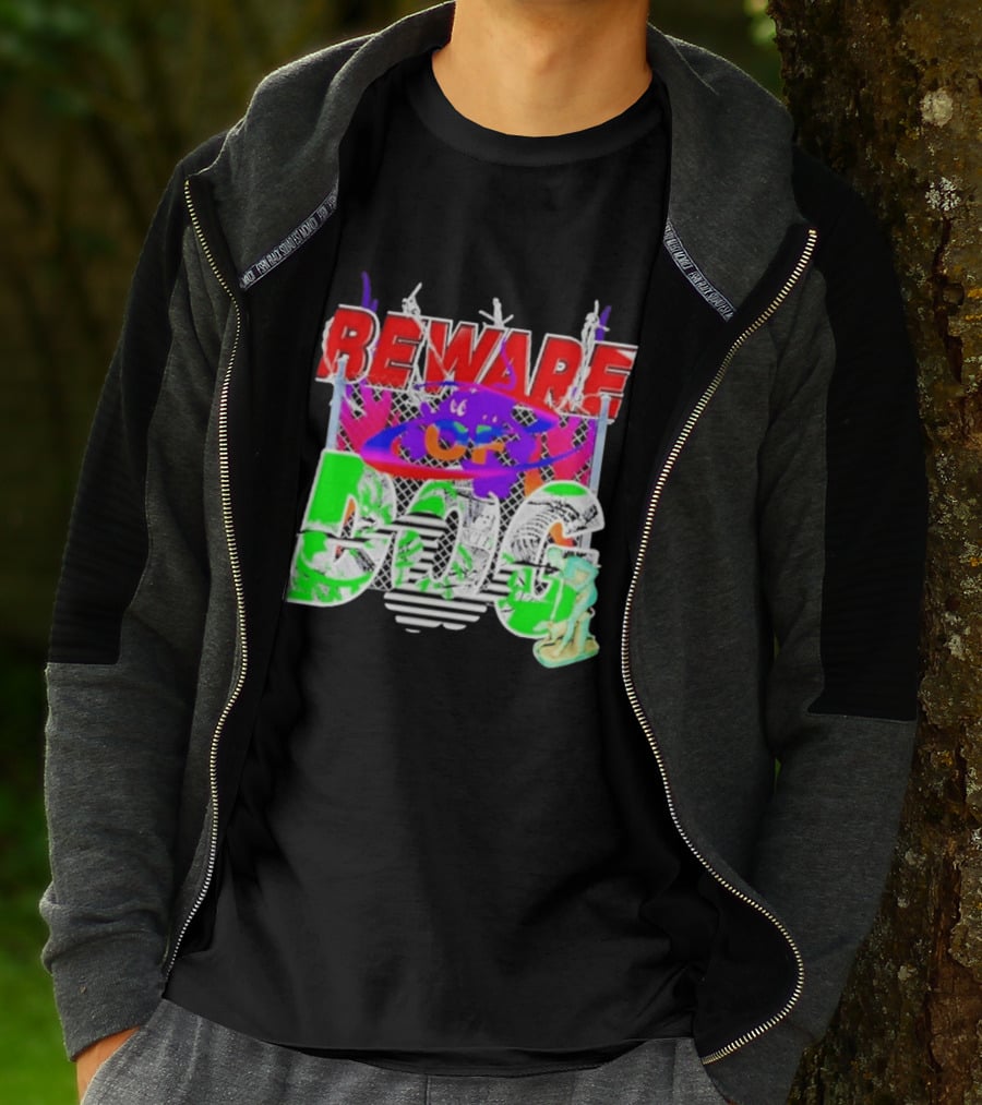 Beware Of Dog Streetwear Urban Graffiti Chain Link Fence T-Shirt