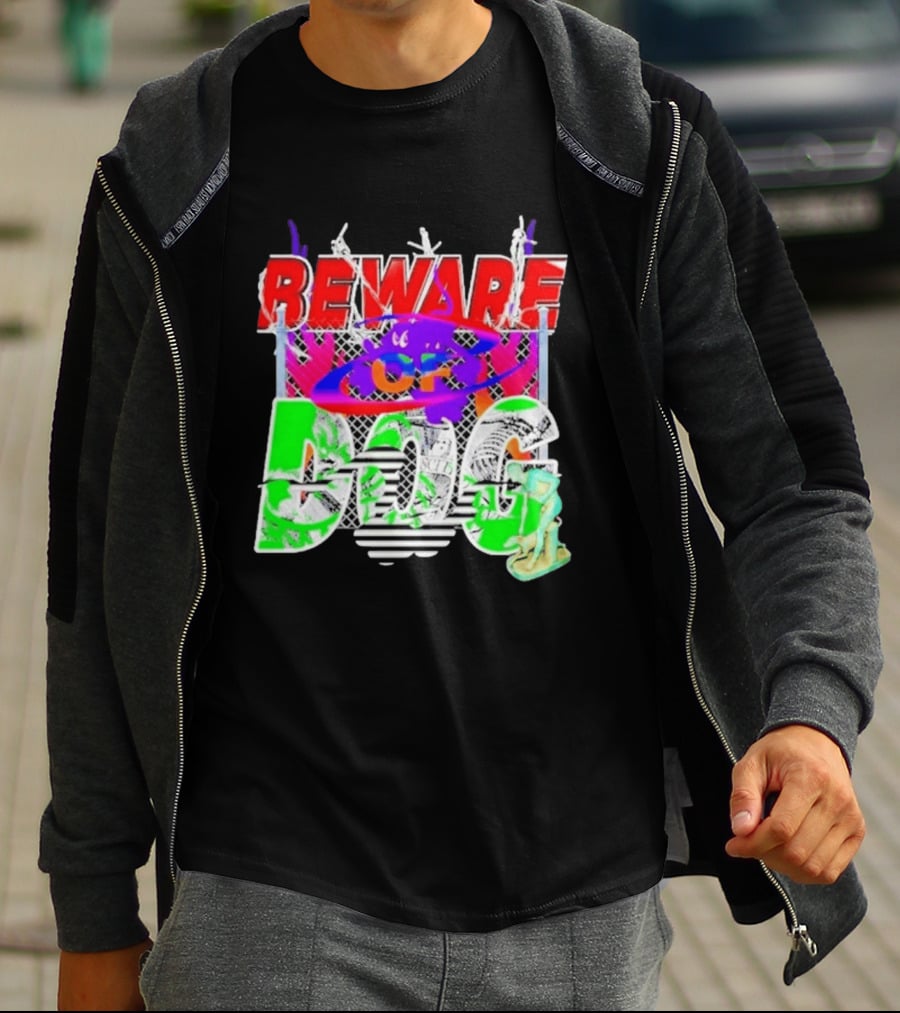 Beware Of Dog Streetwear Urban Graffiti Chain Link Fence T-Shirt