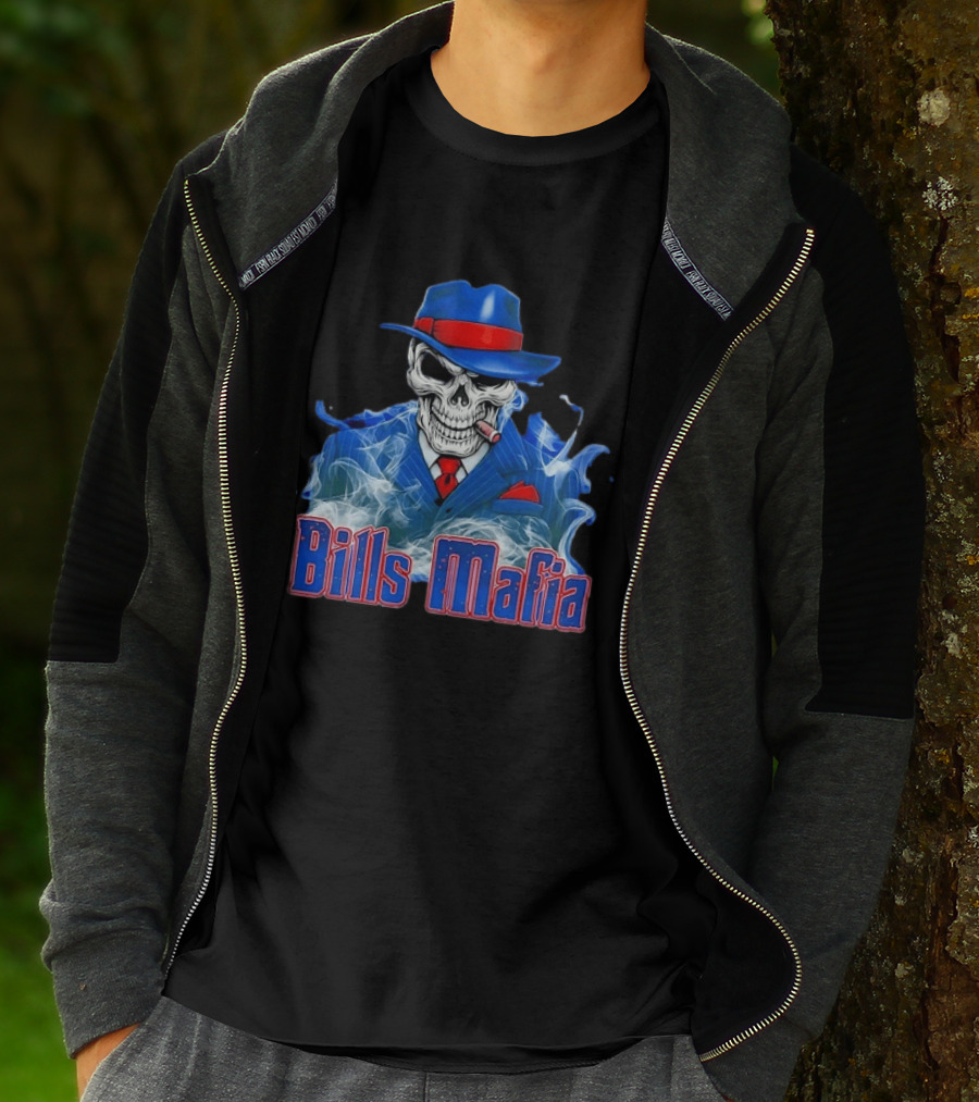 Bills Mafia Skull Smoking Cigar In Suit And Hat T-Shirt