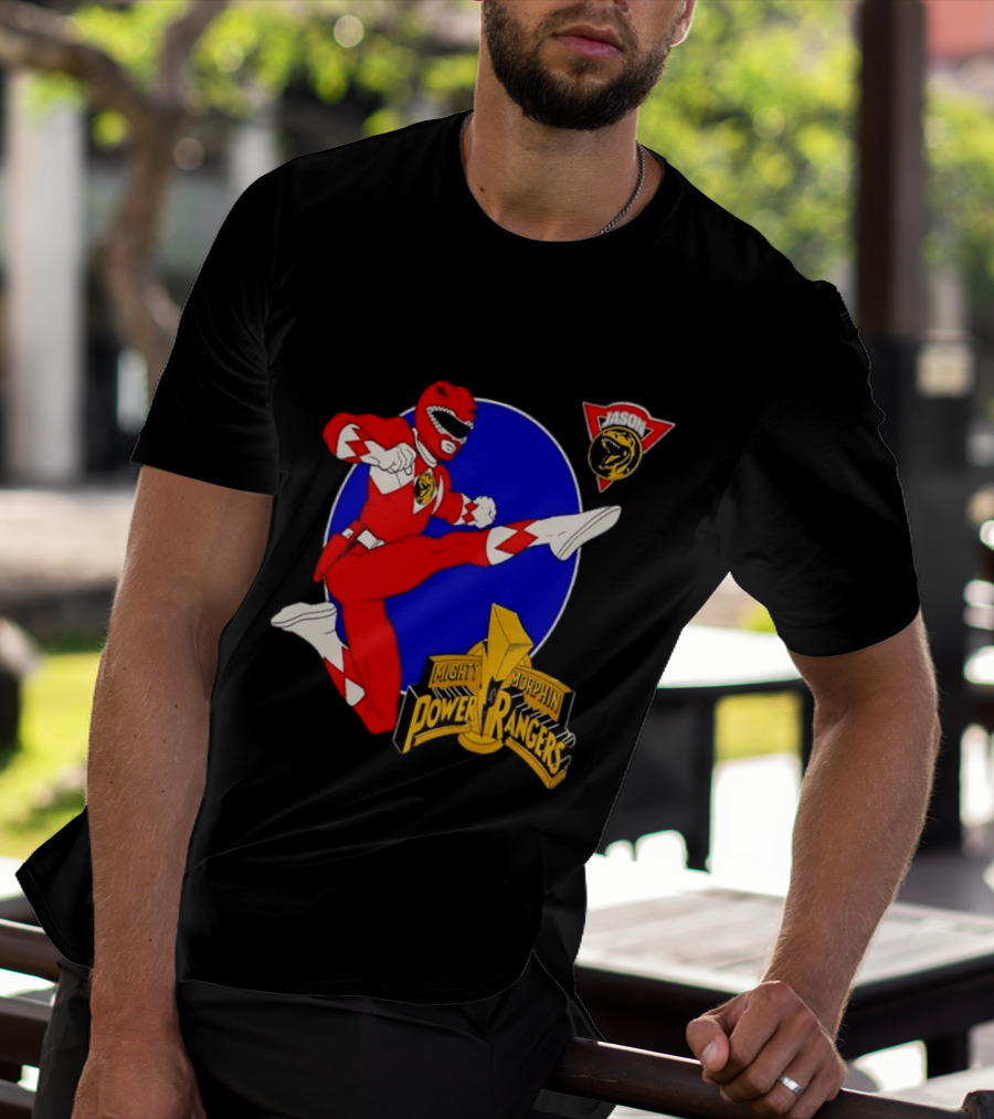 Jason Red Ranger Mighty Morphin Power Rangers Iconic Kick Pose Lion T-Shirt