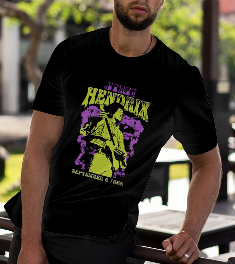 Jimi Hendrix September 6 1968 Concert Rock Legend Iconic Purple Yellow T-Shirt