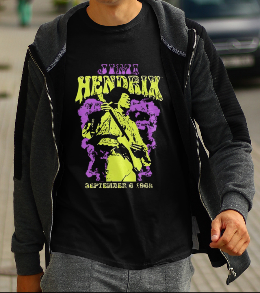 Jimi Hendrix September 6 1968 Concert Rock Legend Iconic Purple Yellow T-Shirt
