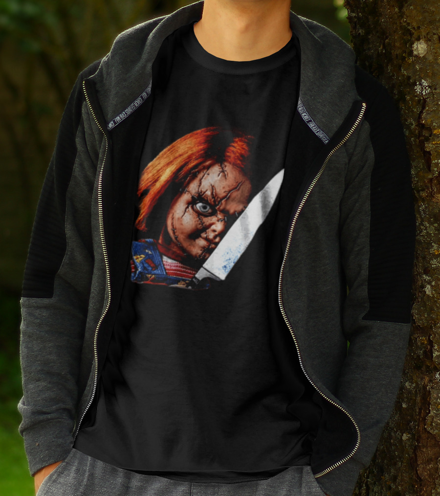 Chucky Child's Play Stitched Doll Knife Horror Movie Character 2 Sided T-Shirt