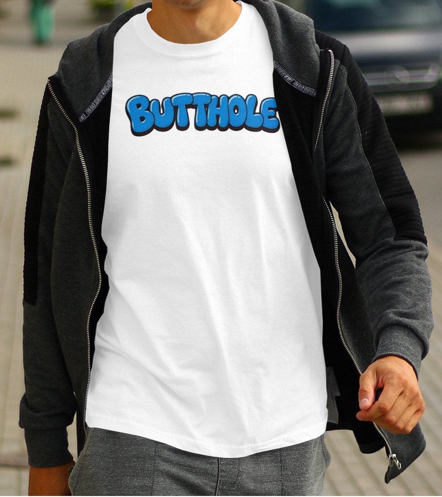 Butthole Bubble Letter Graffiti Blue T-Shirt