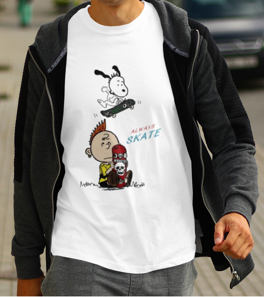 Charlie Brown Snoopy Always Skate NOFX Rancid T-Shirt