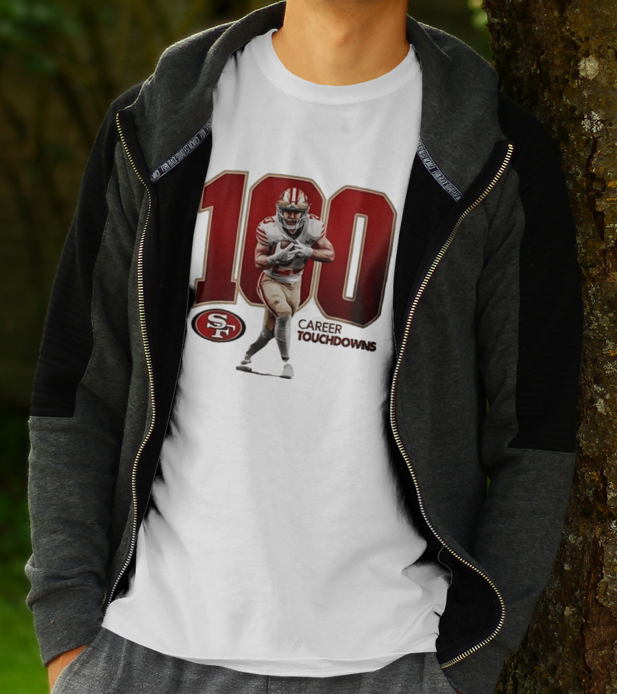 Christian McCaffrey 49ers 100 Career Touchdowns T-Shirt