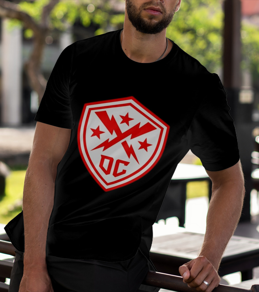 DC Shield Lightning Bolts Stars Emblem Red White T-Shirt