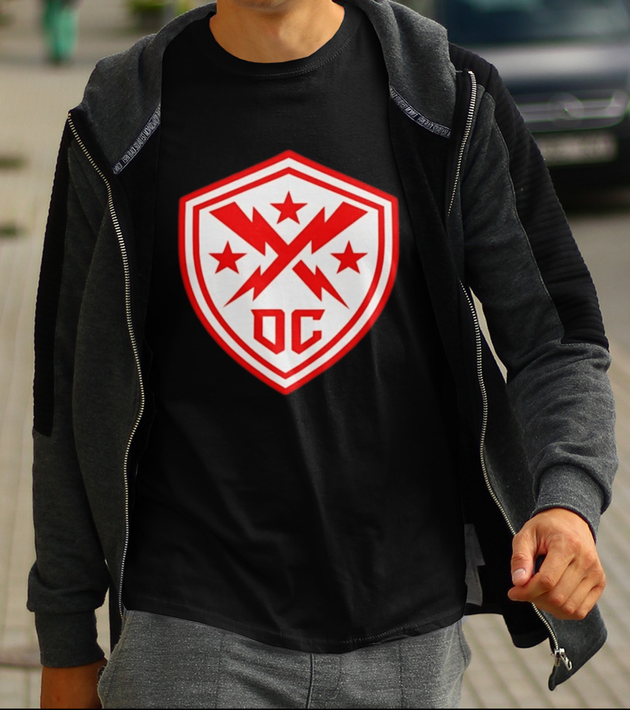 DC Shield Lightning Bolts Stars Emblem Red White T-Shirt