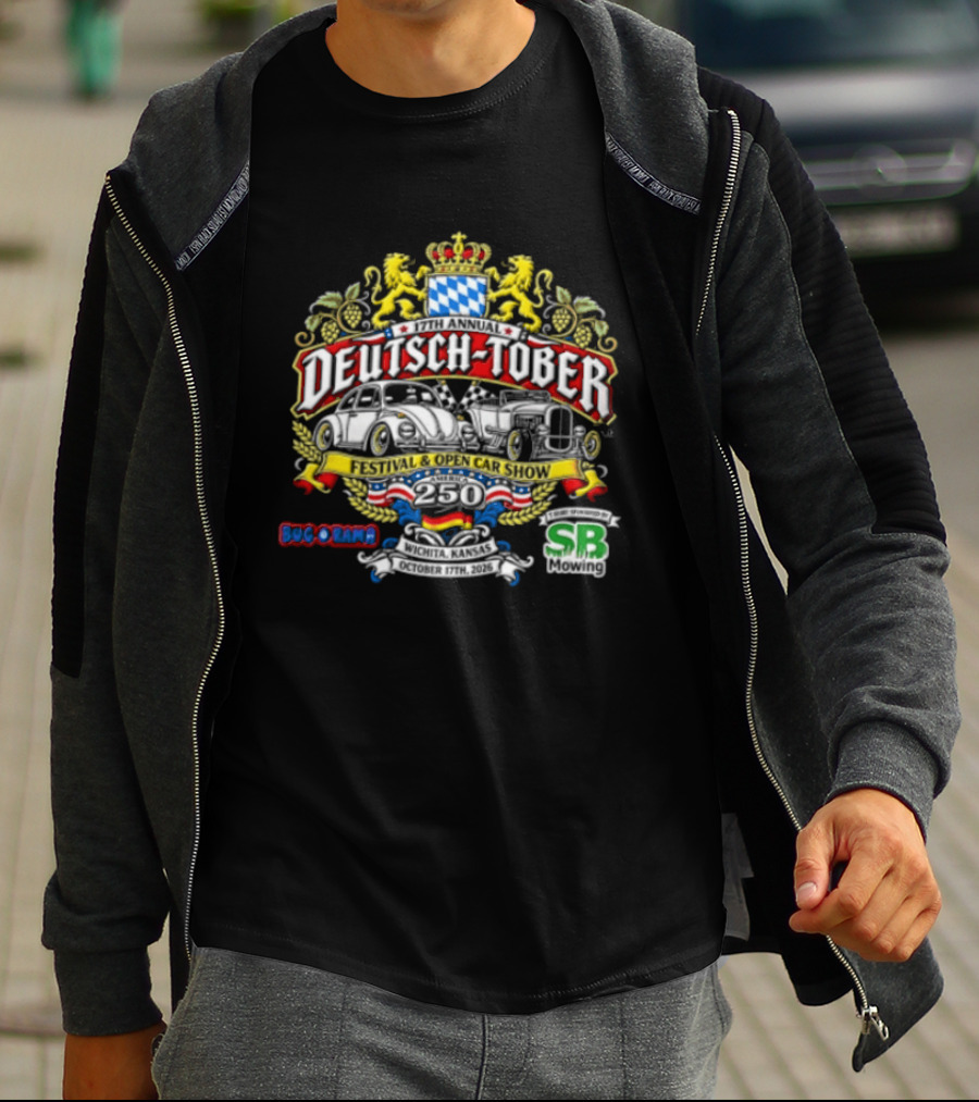 Deutsch Tober Festival Open Car Show Wichita Kansas October 17th 2026 Bavarian Crest Lions Cars SRS SB Shep Boys T-Shirt