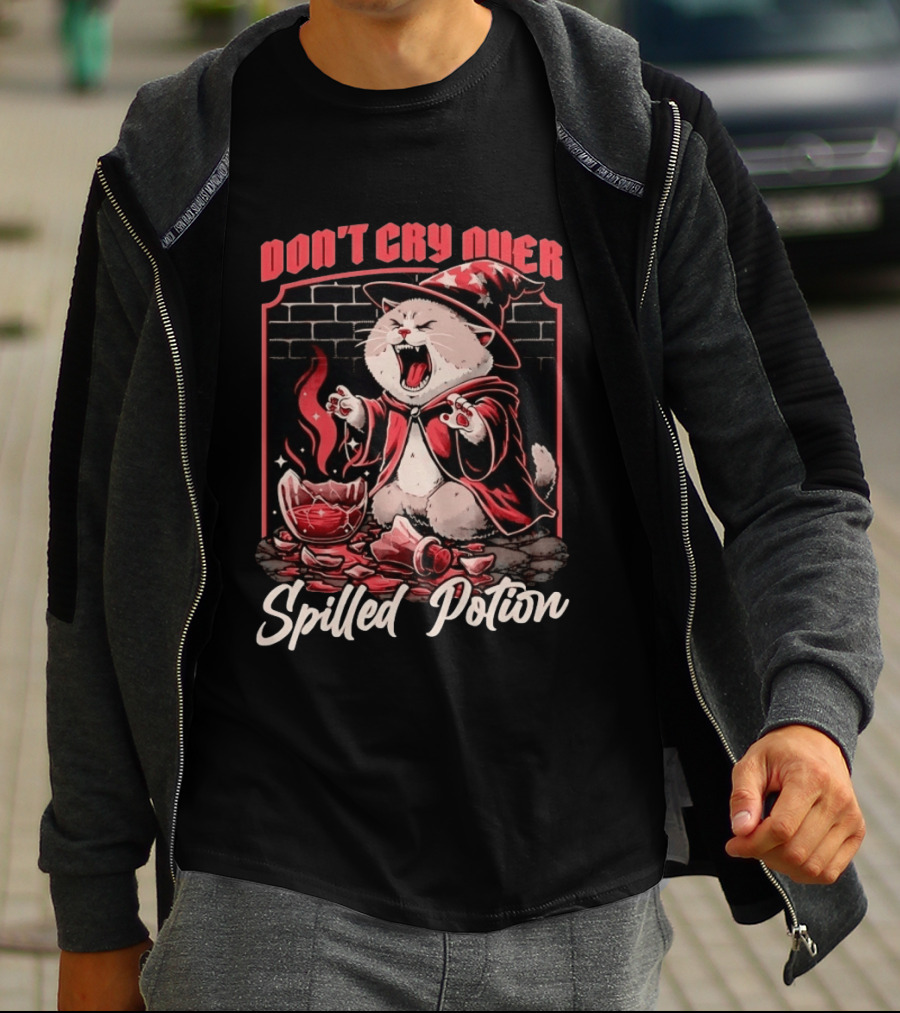 Don't Cry Over Spilled Potion Wizard Cat Magic T-Shirt