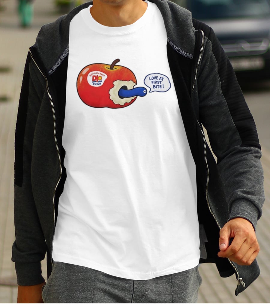 Gap Tooth Smile DJ No 2929 Love At First Bite Apple And Worm T-Shirt