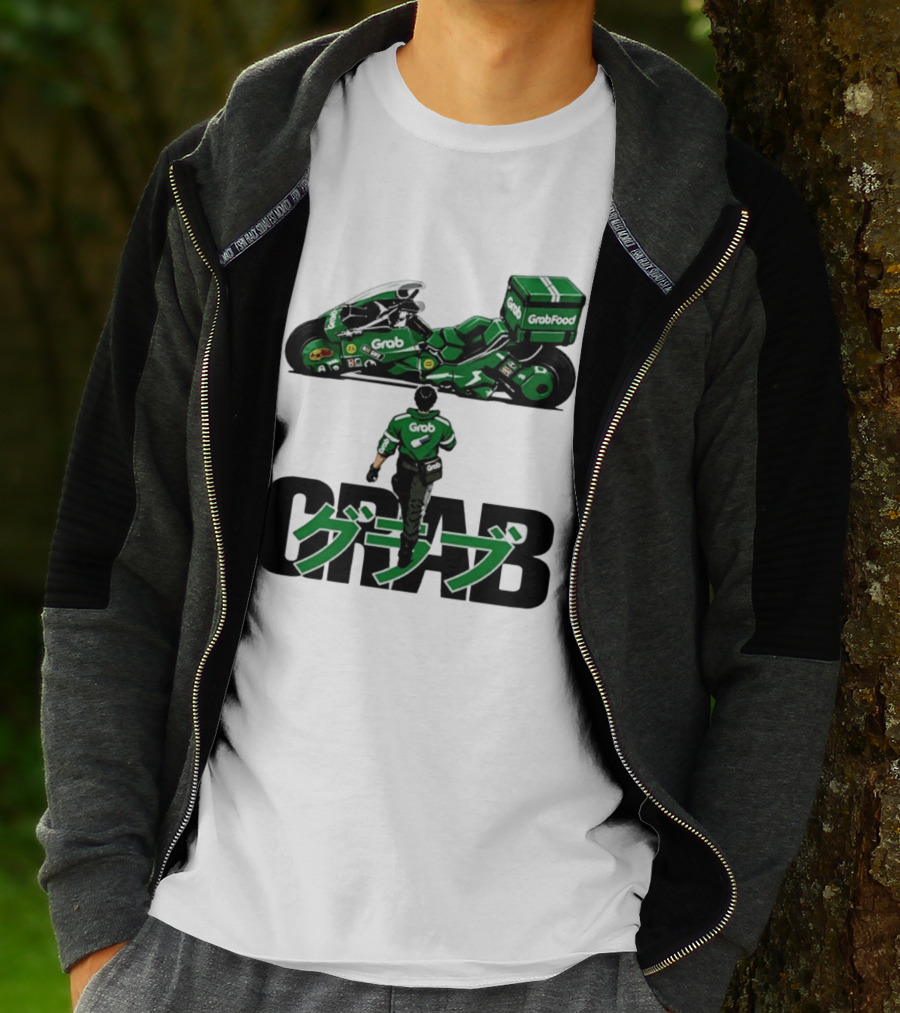 GrabFood Rider Akira Tribute Motorcycle Graphic Kanji T-Shirt