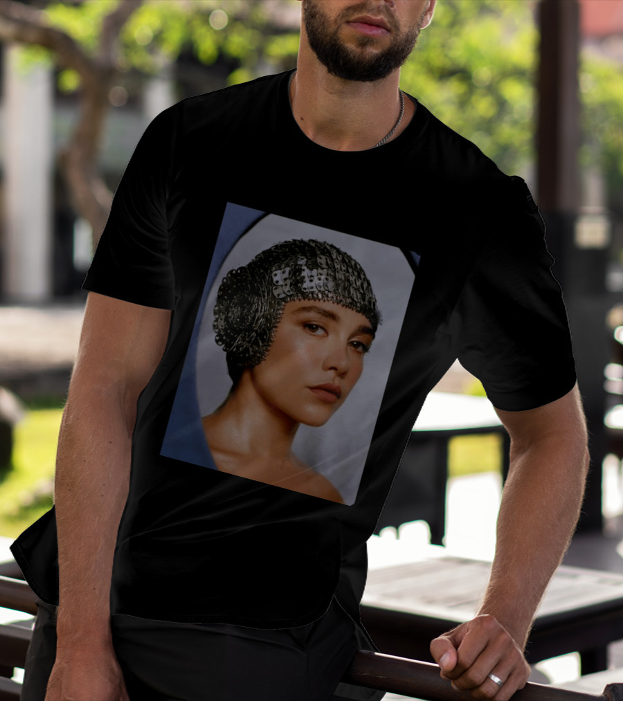 Florence Pugh Stuns On Vanity Fair With Elegant Chainmail Headpiece T-Shirt