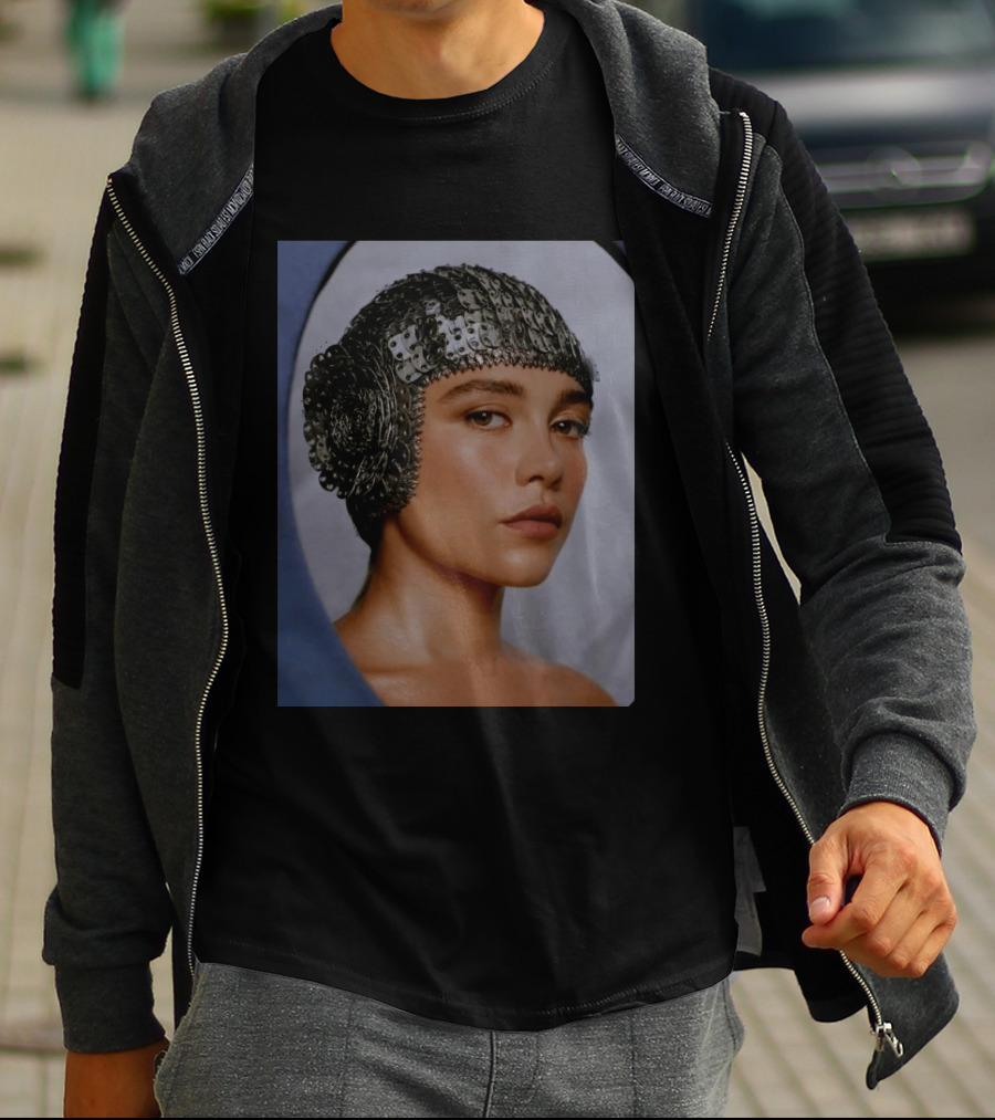 Florence Pugh Stuns On Vanity Fair With Elegant Chainmail Headpiece T-Shirt