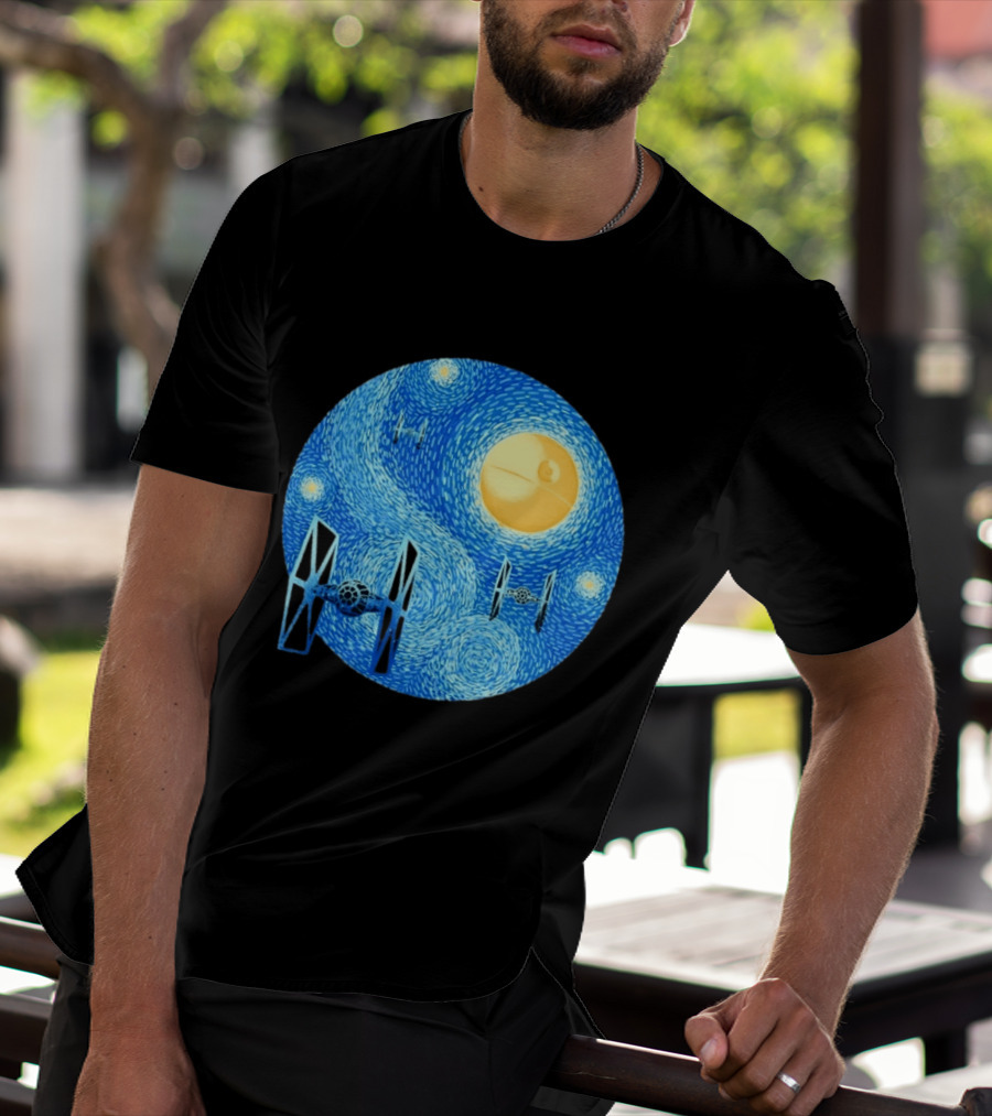 Starry Night Death Star Tie Fighters Star Wars Van Gogh T-Shirt