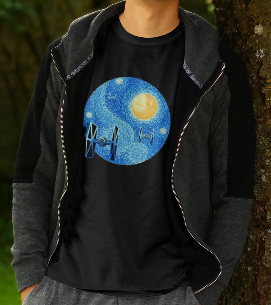 Starry Night Death Star Tie Fighters Star Wars Van Gogh T-Shirt