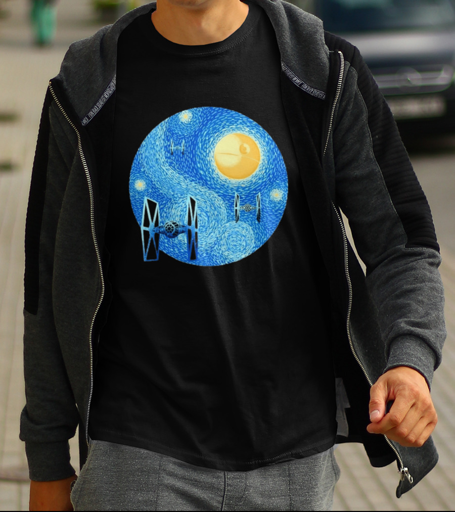 Starry Night Death Star Tie Fighters Star Wars Van Gogh T-Shirt
