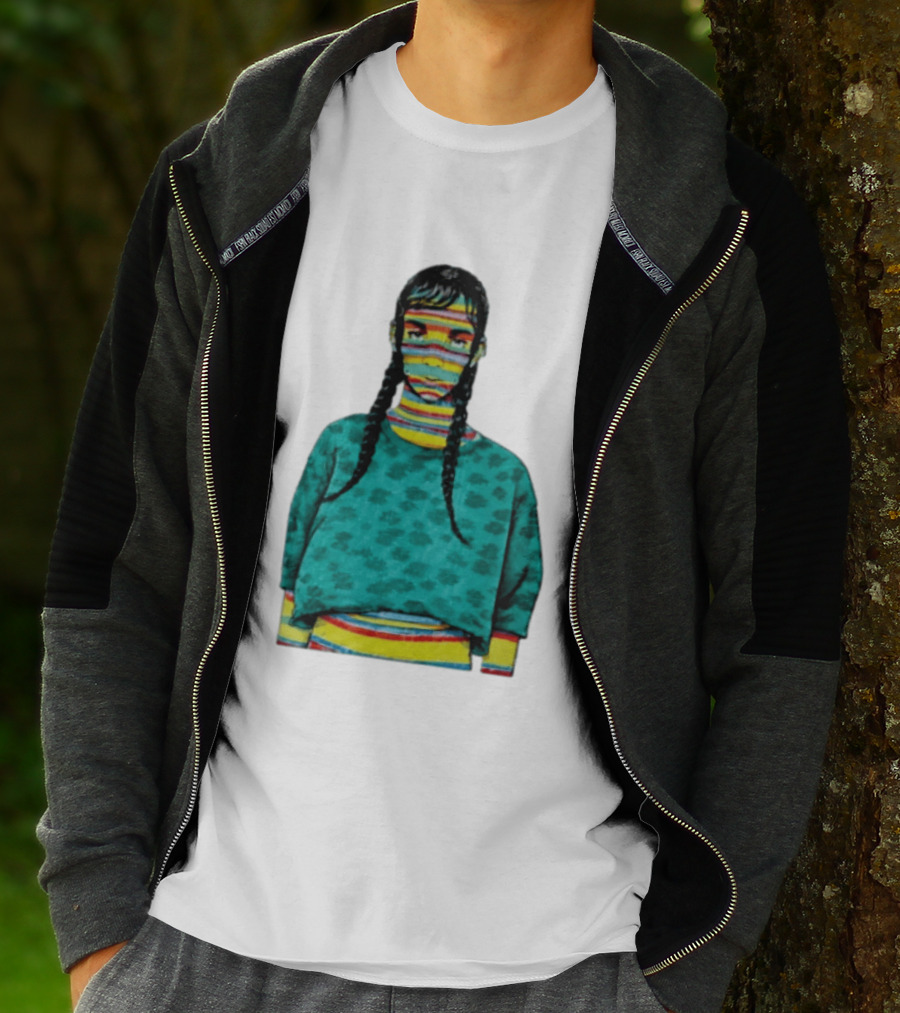 Sicko Last Spring Japan Kai Cenat Striped Face And Braids T-Shirt