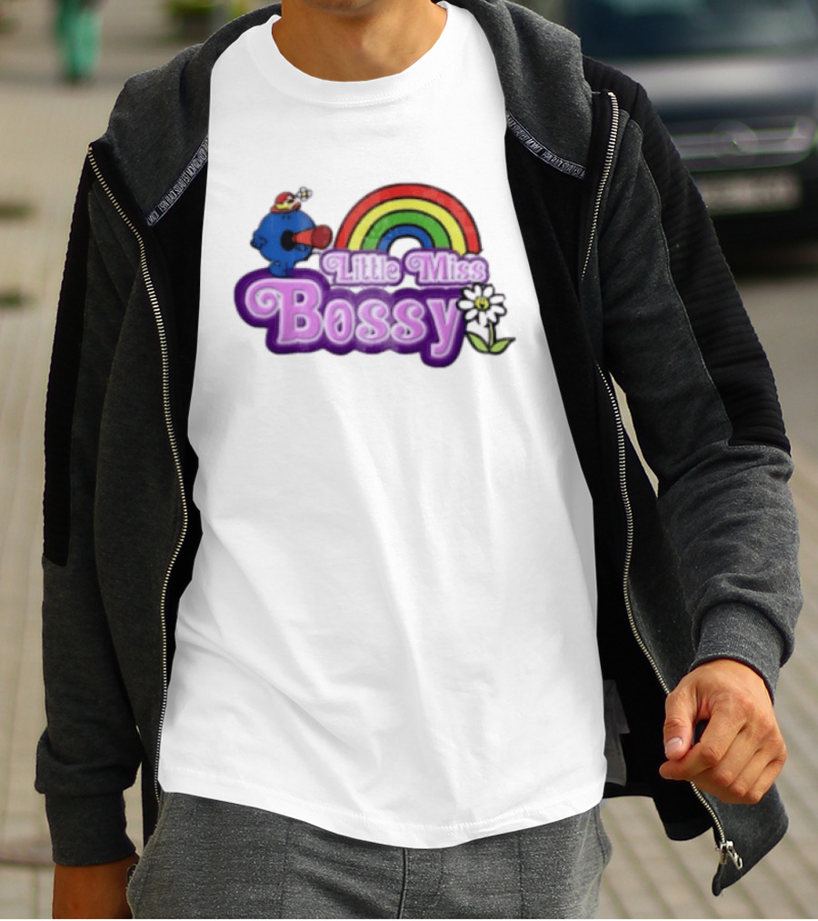 Little Miss Bossy Rainbow With Flower And Megaphone T-Shirt