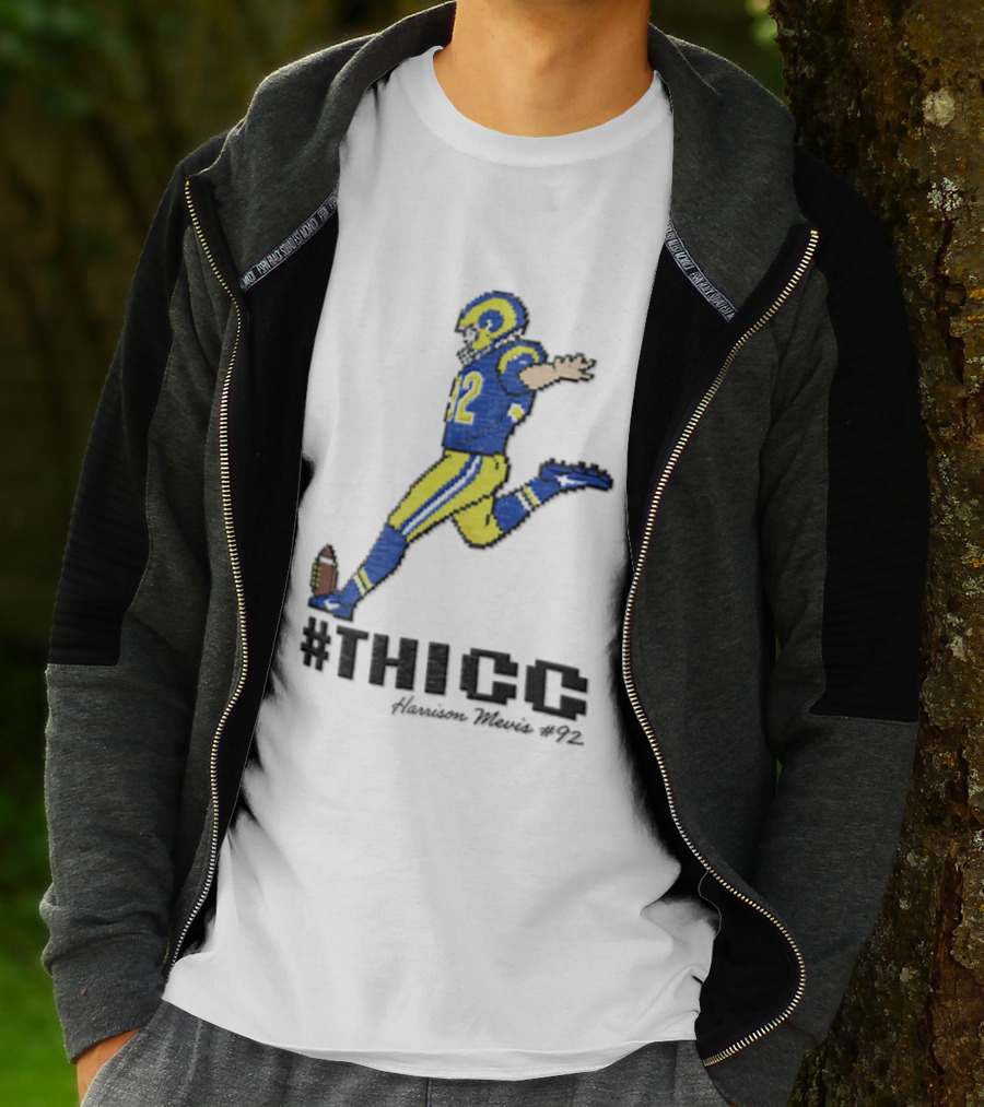 #THICC Harrison Mevis 92 Pixel Football Player In Blue And Yellow Uniform T-Shirt