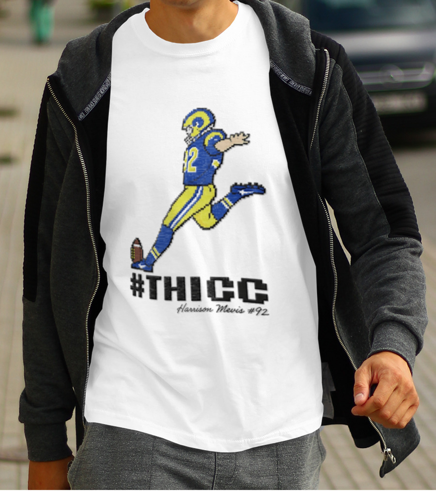 #THICC Harrison Mevis 92 Pixel Football Player In Blue And Yellow Uniform T-Shirt