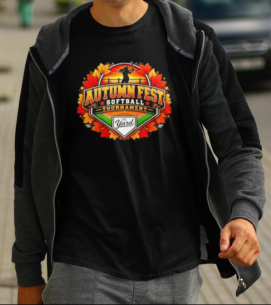 Autumn Fest Softball Tournament 2026 The Yard Fall Leaves Sunburst Celebration T-Shirt