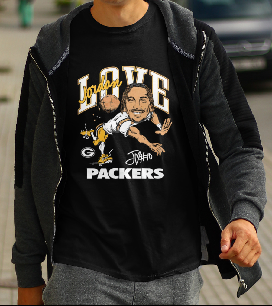 Jordan Love Packers Caricature Football Player Catching T-Shirt