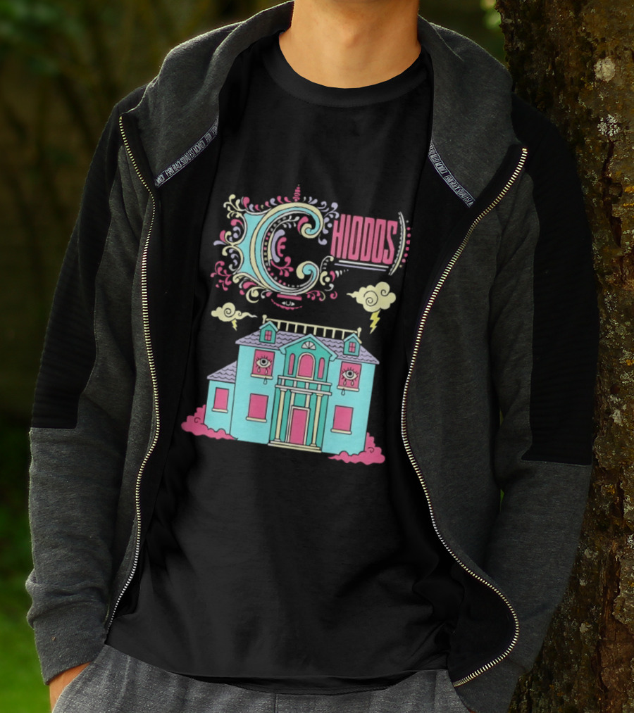 Chiddos House Whimsical Surreal Crying Eyes House Clouds Lightning T-Shirt