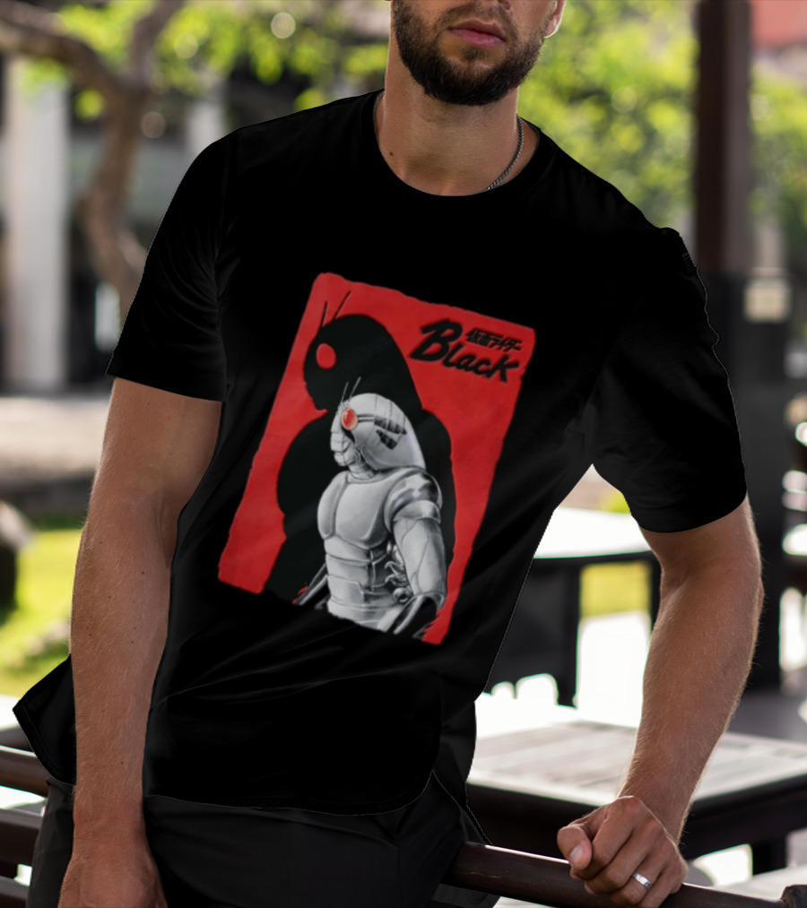 Kamen Rider Black Iconic Character Silhouette And Bold Red T-Shirt