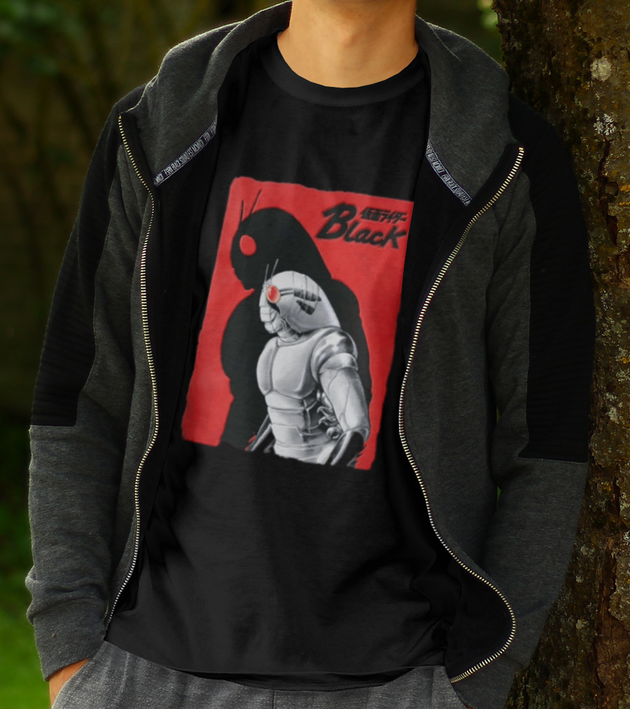 Kamen Rider Black Iconic Character Silhouette And Bold Red T-Shirt