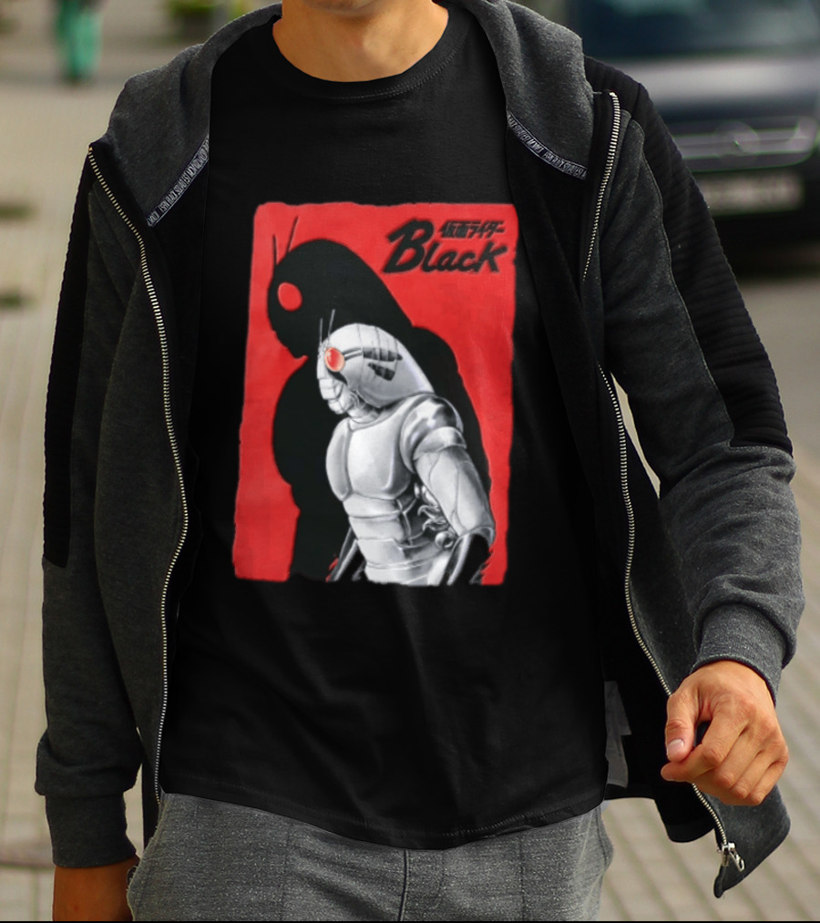 Kamen Rider Black Iconic Character Silhouette And Bold Red T-Shirt