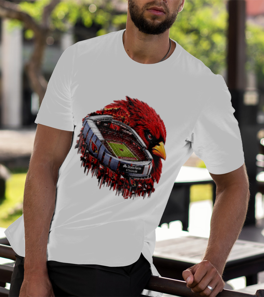 Arizona Cardinals State Farm Stadium With Cardinal Artwork And NFL Football T-Shirt