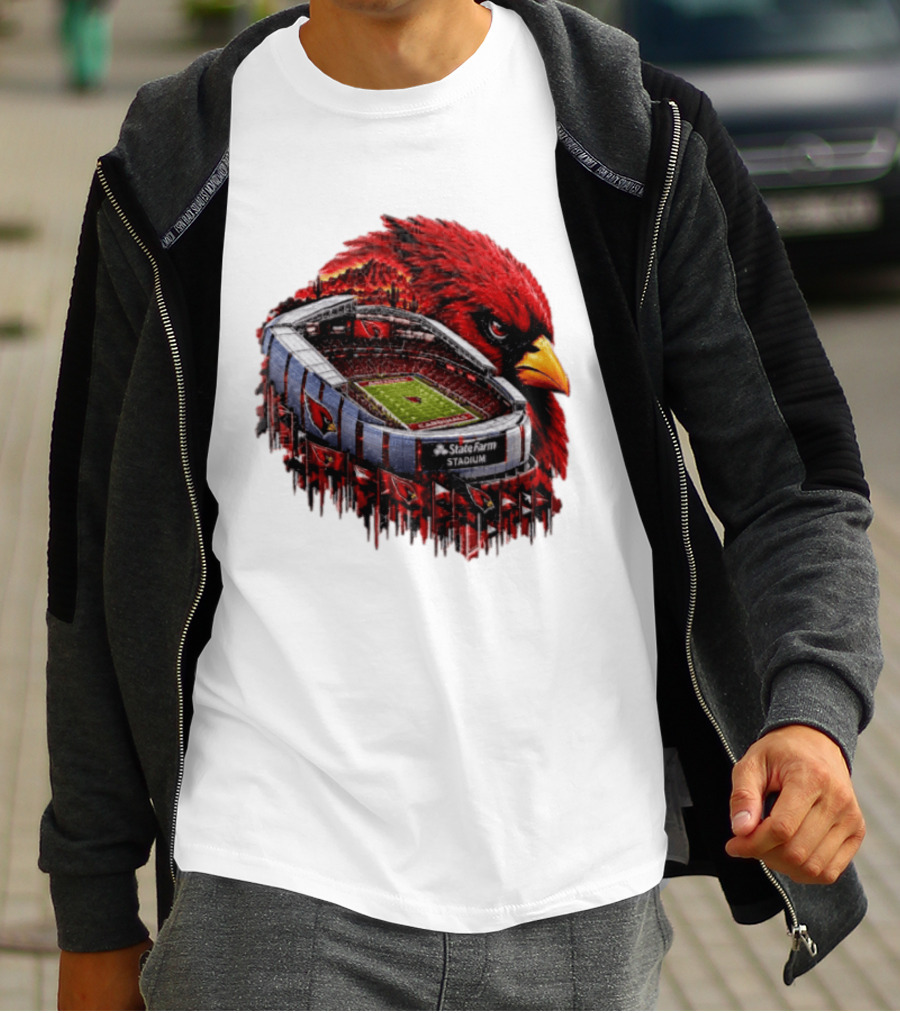 Arizona Cardinals State Farm Stadium With Cardinal Artwork And NFL Football T-Shirt
