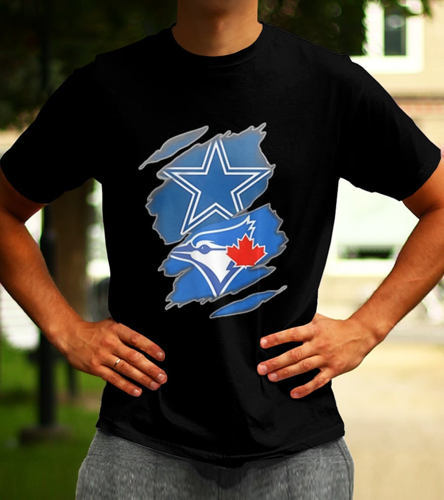 Dallas Cowboys Star And Toronto Blue Jays Jay With Maple Leaf Ripped T-Shirt