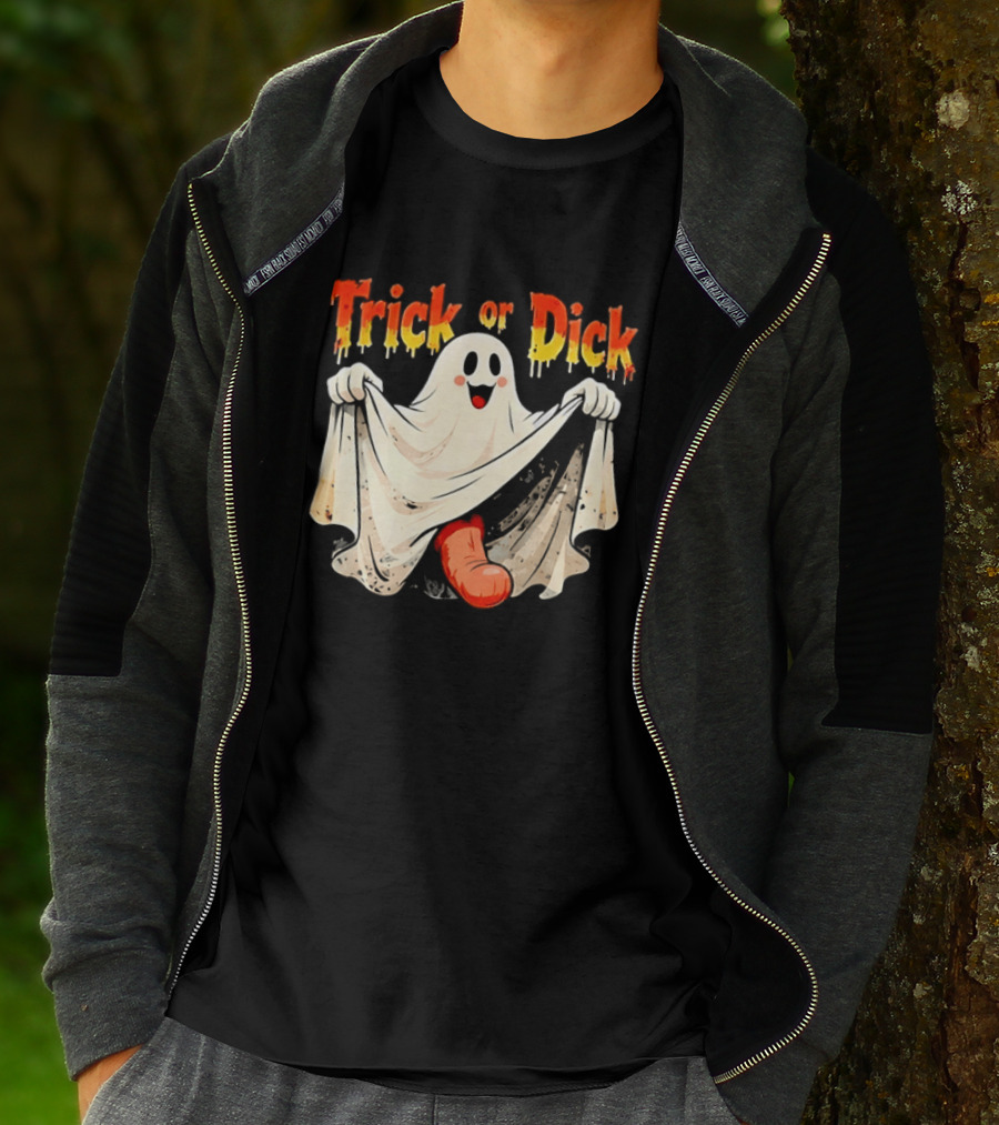 Trick Or Dick Halloween Ghost Spooky Theme With Playful Ghost T-Shirt