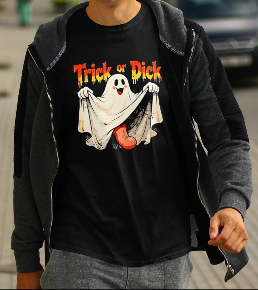 Trick Or Dick Halloween Ghost Spooky Theme With Playful Ghost T-Shirt