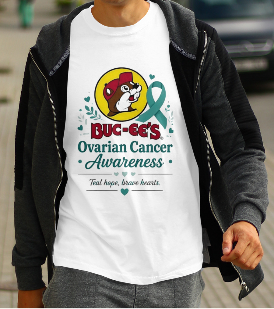 Buc Ee's Ovarian Cancer Awareness Teal Hope Brave Hearts T-Shirt